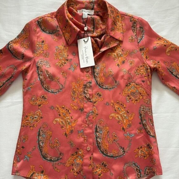 NWT Haver + Blair Burnt Orange Paisley Print Button-Up Blouse XL - Picture 5 of 16
